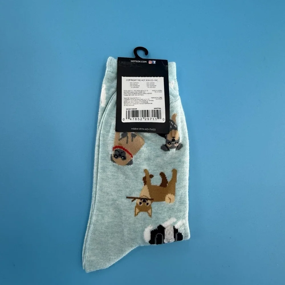 Hot Sox Women's Dog Print Crew Socks Light Blue Mixed Breeds Size 9–11 New